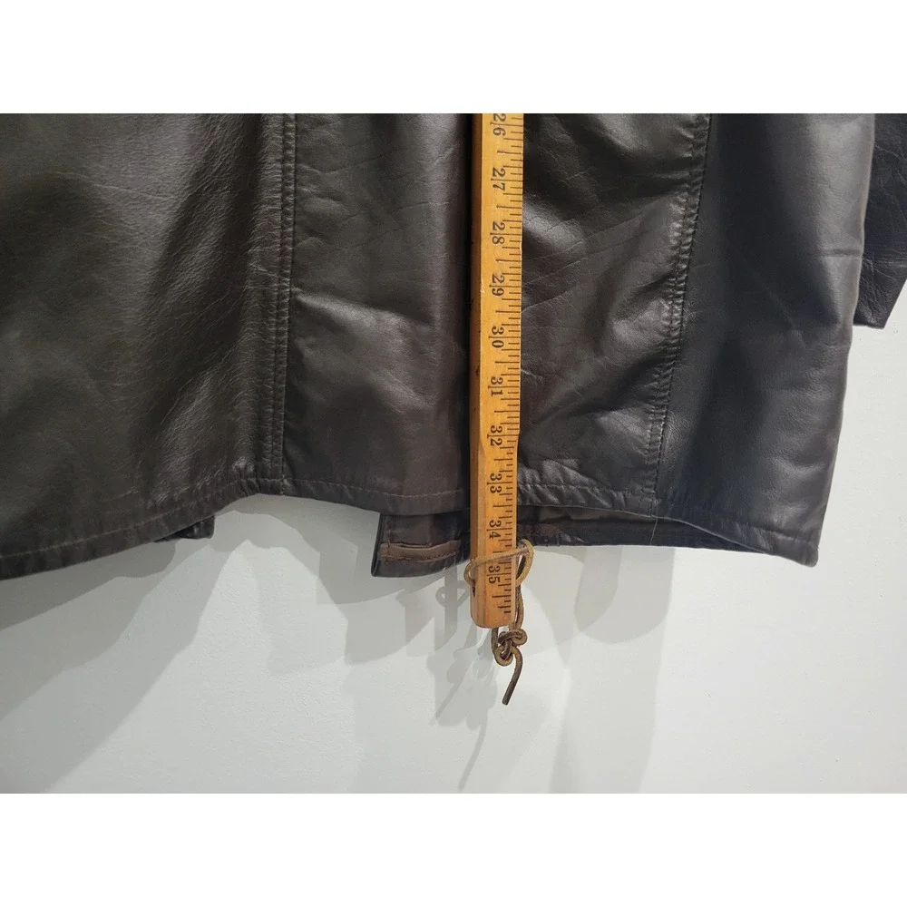 Montgomery Ward Vintage Brown‎ Leather Car Coat Faux Fur Lined Mens 42 Tall